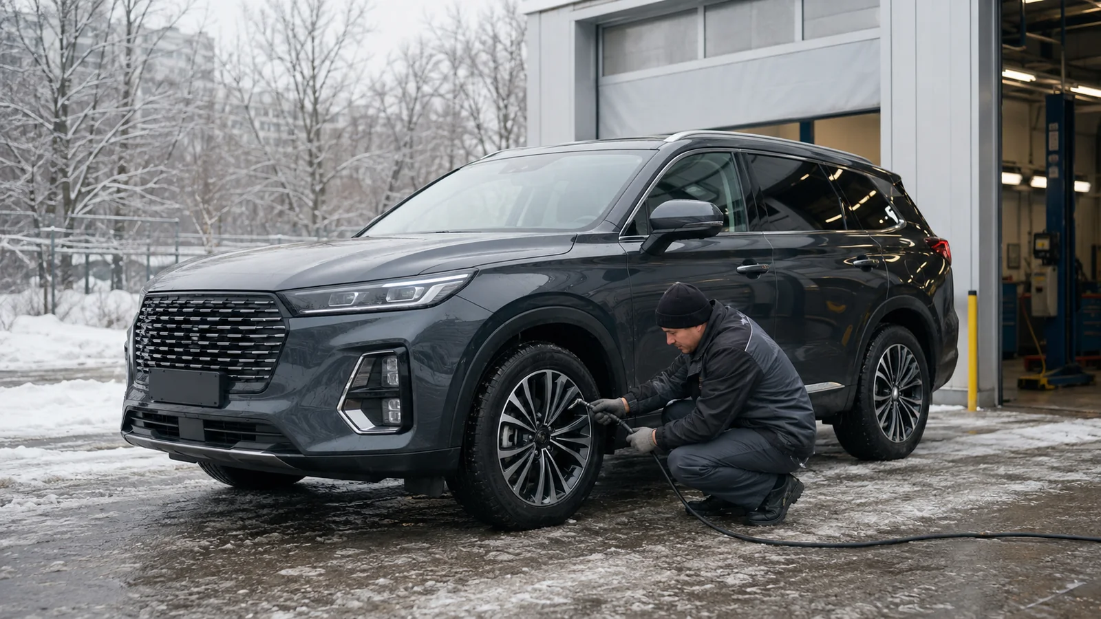 Автомобиль GAC на зимней дороге